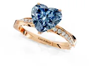 Side Accent Engagement Ring Setting for Fancy Blue Heart-Shaped Center with Accent Shoulders and Prong Head in Rose Gold