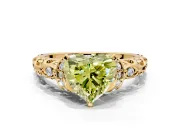Solitaire Engagement Ring Setting for Fancy Yellow Heart-Shaped Center with Filigree Band and Prong Head in Yellow Gold