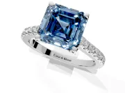 Solitaire Engagement Ring Setting for Fancy Blue Asscher Cut Center with Widening Pave Band and Claw Prong Head in Platinum