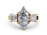 3 Stone Engagement Ring Setting for Marquise Center with Matching Side Accents and Prong Head in Yellow Gold