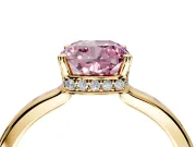 Hidden Halo Engagement Ring Setting for Fancy Pink Cushion Cut Center with Wide Flat Plain Band and Prong Head in Yellow Gold