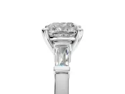 3 Stone Engagement Ring Setting for Cushion Cut Center with Channel Baguette Accents and Prong Head in Sterling Silver