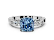 5 Stone Engagement Ring Setting for Fancy Blue Cushion Cut Center with Plain Band and Prong Head in Platinum