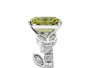 Leaf Motif Engagement Ring Setting for Fancy Yellow Emerald Cut Center with Pave Band and Prong Head in Sterling Silver