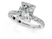 Solitaire Engagement Ring Setting for Radiant Cut Center with Round Cut Pave Band and Prong Head in Platinum