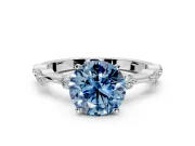 Solitaire Engagement Ring Setting for Fancy Blue Round Cut Center with Bezel Station Band and Prong Head in Sterling Silver