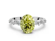 Cluster Engagement Ring Setting for Fancy Yellow Oval Center with Round Cut Accent Band and Prong Head in Sterling Silver