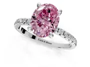 Solitaire Engagement Ring Setting for Fancy Pink Oval Center with Fine Pave Narrow Band and Prong Head in Platinum