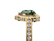 Halo Engagement Ring Setting for Fancy Green Heart-Shaped Center with Framed Halo, Pave Band and Prong Head in Yellow Gold