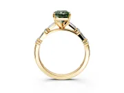 Baguette Engagement Ring Setting for Fancy Green Radiant Cut Center with Alternating Bar-Set Band and Prong Head in Yellow Gold