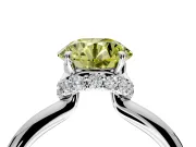 Hidden Halo Engagement Ring Setting for Fancy Yellow Round Cut Center with Plain Rounded Band and Prong Head in Platinum
