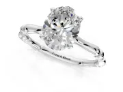 Solitaire Engagement Ring Setting for Oval Center with Bamboo Band and Prong Head in White Gold