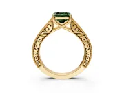 Solitaire Engagement Ring Setting for Fancy Green Asscher Cut Center with Engraved Pave Band and Prong Head in Yellow Gold