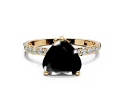Solitaire Engagement Ring Setting for Fancy Black Heart-Shaped Center with Pave Accents and Prong Head in Yellow Gold