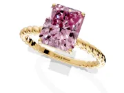Solitaire Engagement Ring Setting for Fancy Pink Radiant Cut Center with Plain Twisted Rope Band and Prong Head in Yellow Gold