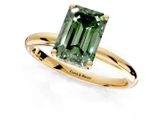 Hidden Halo Engagement Ring Setting for Fancy Green Emerald Cut Center with Thin Round-Wire Band and Prong Head in Yellow Gold