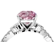 Leaf Motif Engagement Ring Setting for Fancy Pink Cushion Cut Center with Pave Band and Prong Head in Sterling Silver
