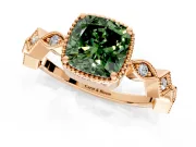 Milgrain Bezel Engagement Ring Setting for Fancy Green Cushion Cut Center with Marquise Stations and Bezel Head in Rose Gold