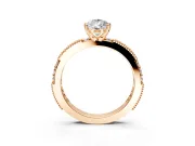 Solitaire Engagement Ring Setting for Pear-Shaped Center with Milgrain-Edged Pave Band and Prong Head in Rose Gold
