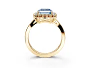 Starburst Halo Engagement Ring Setting for Fancy Blue Asscher Cut Center with Flat Cathedral Band and Prong Head in Yellow Gold
