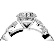 Floral Engagement Ring Setting for Round Cut Center with Trailing Marquise Accents and Prong Head in Sterling Silver