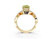 Halo Engagement Ring Setting for Fancy Yellow Radiant Cut Center with Pave Infinity Twist Band and Prong Head in Yellow Gold