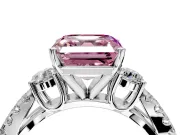 3 Stone Engagement Ring Setting for Fancy Pink Asscher Cut Center with Pave Split Shank and Prong Head in Sterling Silver