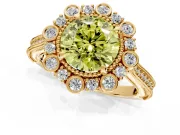 Milgrain Halo Engagement Ring Setting for Fancy Yellow Round Cut Center with Bezel Point Accents and Prong Head in Yellow Gold