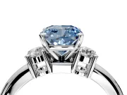 3 Stone Engagement Ring Setting for Fancy Blue Cushion Cut Center with Wide Plain Band and Prong Head in Platinum