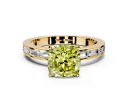 Solitaire Engagement Ring Setting for Fancy Yellow Cushion Cut Center with Channel Baguette Band and Prong Head in Yellow Gold