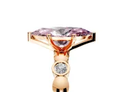 Solitaire Engagement Ring Setting for Fancy Pink Marquise Center with Beaded Bezel Station Band and Prong Head in Rose Gold