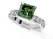 Solitaire Engagement Ring Setting for Fancy Green Princess Cut Center with Channel-Set Accents and Prong Head in White Gold