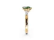 3 Stone Engagement Ring Setting for Fancy Green Pear-Shaped Center with Tapered Baguettes, Plain Band and Prong Head in Yellow Gold