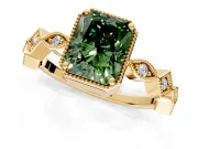 Milgrain Bezel Engagement Ring Setting for Fancy Green Radiant Cut Center with Marquise Stations and Bezel Head in Yellow Gold