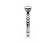 Solitaire Engagement Ring Setting for Fancy Green Princess Cut Center with Milgrain X Pattern Band and Prong Head in Sterling Silver