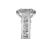 Solitaire Engagement Ring Setting for Emerald Cut Center with Channel Band and Double Claw Prong Head in Sterling Silver