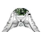 Solitaire Engagement Ring Setting for Fancy Green Round Cut Center with Pave Cathedral Shoulders and Prong Head in Platinum