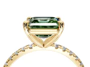 Solitaire Engagement Ring Setting for Fancy Green Asscher Cut Center with Fine Pave Narrow Band and Prong Head in Yellow Gold