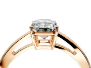 Solitaire Engagement Ring Setting for Emerald Cut Center with Open Cathedral Shoulders and Prong Head in Rose Gold