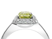 Halo Engagement Ring Setting for Fancy Yellow Radiant Cut Center with Plain Tapered Band and Prong Head in White Gold