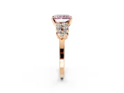 Cluster Engagement Ring Setting for Fancy Pink Radiant Cut Center with 2-Row Shoulder Clusters and Prong Head in Rose Gold