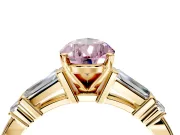 Bar-Set Engagement Ring Setting for Fancy Pink Pear-Shaped Center with Tapered Baguette Accents and Prong Head in Yellow Gold