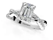 Crossover Engagement Ring Setting for Emerald Cut Center with Pave and Plain Strands and Prong Head in White Gold