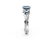 Solitaire Engagement Ring Setting for Fancy Blue Asscher Cut Center with Pave and Plain Crossover Band and Prong Head in Sterling Silver