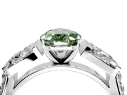 Channel-Set Engagement Ring Setting for Fancy Green Pear-Shaped Center with Baguette Band and Prong Head in Sterling Silver