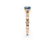 Solitaire Engagement Ring Setting for Fancy Blue Cushion Cut Center with Beaded Bezel Station Band and Prong Head in Rose Gold