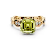 Solitaire Engagement Ring Setting for Fancy Yellow Asscher Cut Center with Accented Twist Band and Leaf Prong Head in Yellow Gold
