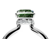 Hidden Halo Engagement Ring Setting for Fancy Green Princess Cut Center with Plain Rounded Band and Prong Head in Sterling Silver