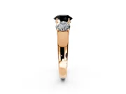 3 Stone Engagement Ring Setting for Fancy Black Round Cut Center with Raised Basket Heads and Prong Head in Rose Gold