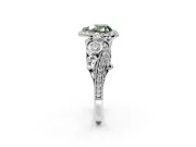 Milgrain Halo Engagement Ring Setting for Fancy Green Heart-Shaped Center with Shoulder Bezels and Prong Head in Platinum